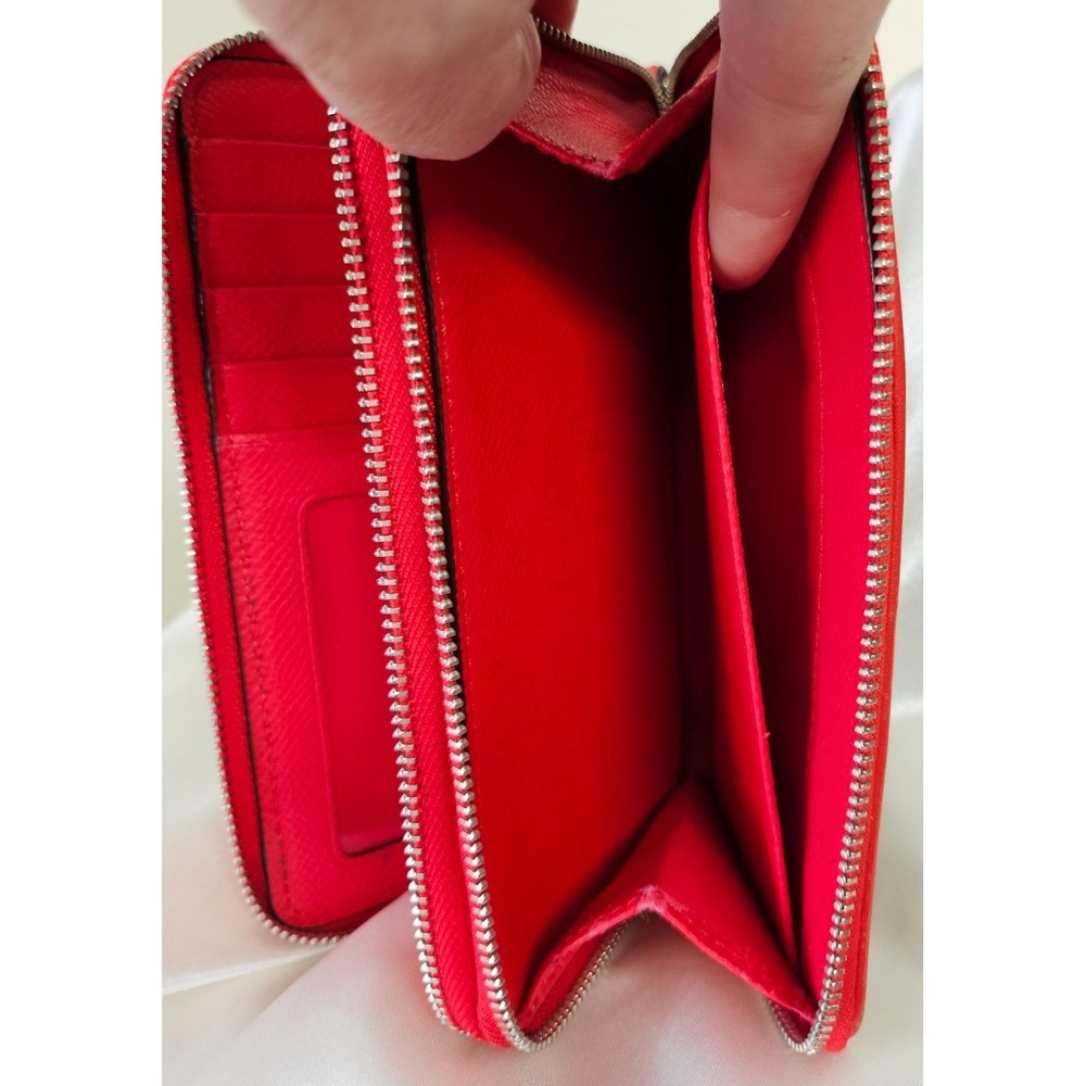 Coach DOUBLE Zip Medium Wallet Signature Canvas Brown with Red Leather Trim/Silv - Picture 11 of 11